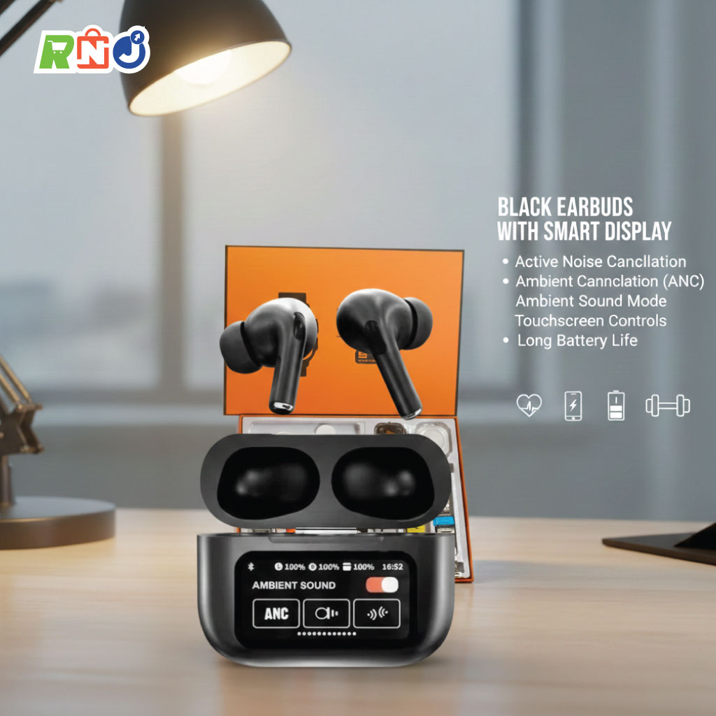 Airpods A9 Pro ANC Touch Screen Display Earbuds - Black